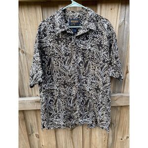 Woolrich Brown All-Over‎ Print Button Up Short Sleeve Shirt Funky Mens L